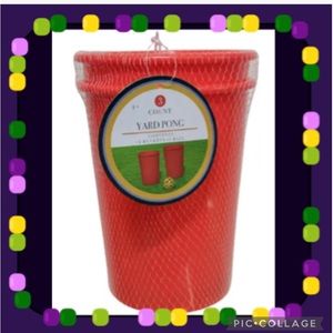New 3 Count Yard Pong 2 Red Bucket & 1 Yellow Ball Set 7" Height & 5" Opening